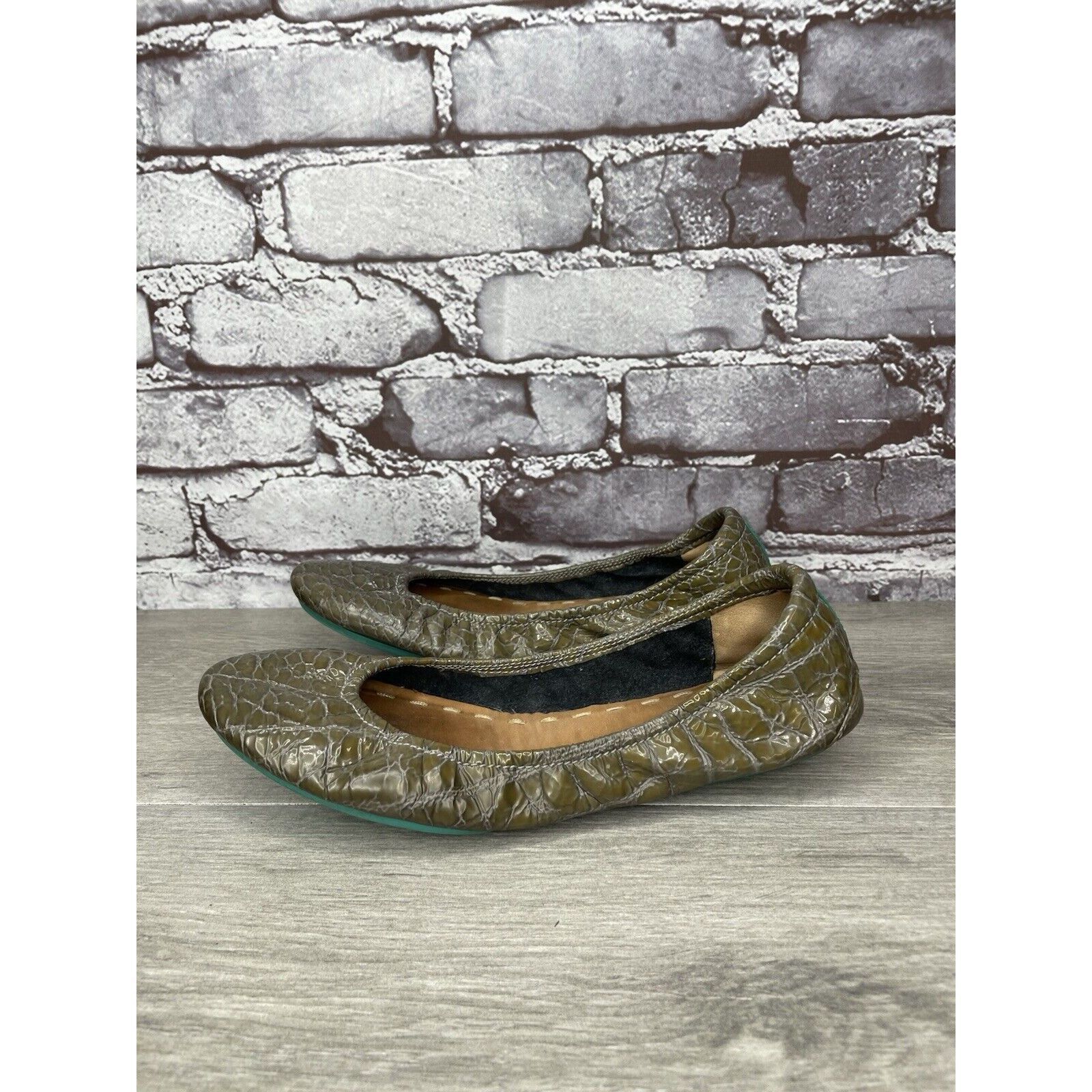 Other Tieks Green Grey Leather Croc Patent Leather Ballet Flats Sh Size US 7 / IT 37 - 22 Thumbnail