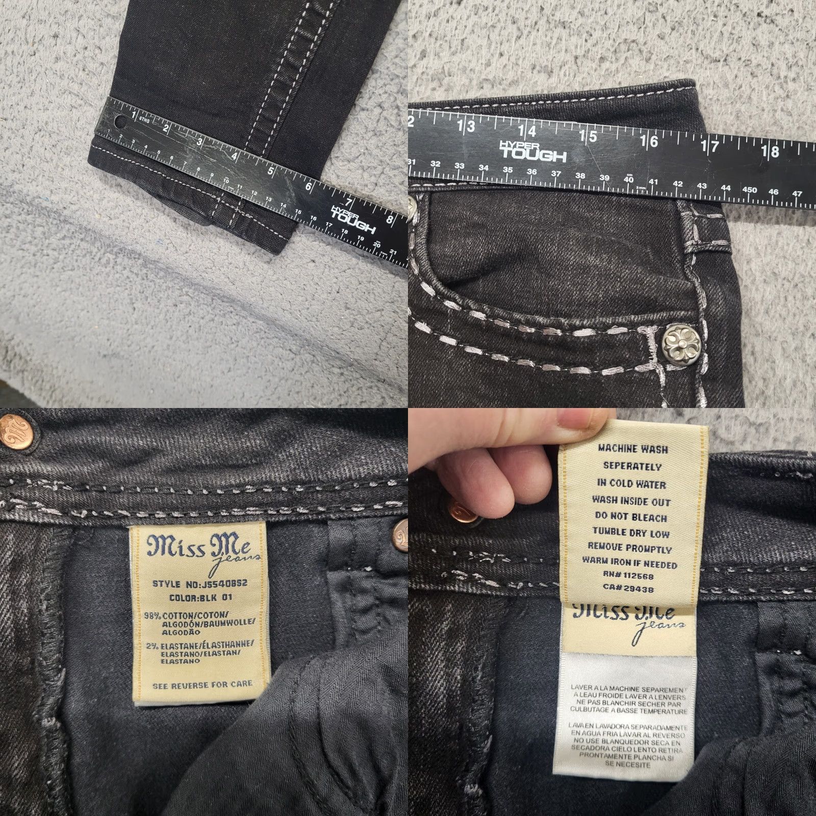 Miss Me Miss Me Jeans Skinny Black Denim 30 Women 33x32.5 JS540852 Distressed Stretch 5-Pocket Size 30" / US 8 / IT 44 - 8 Thumbnail