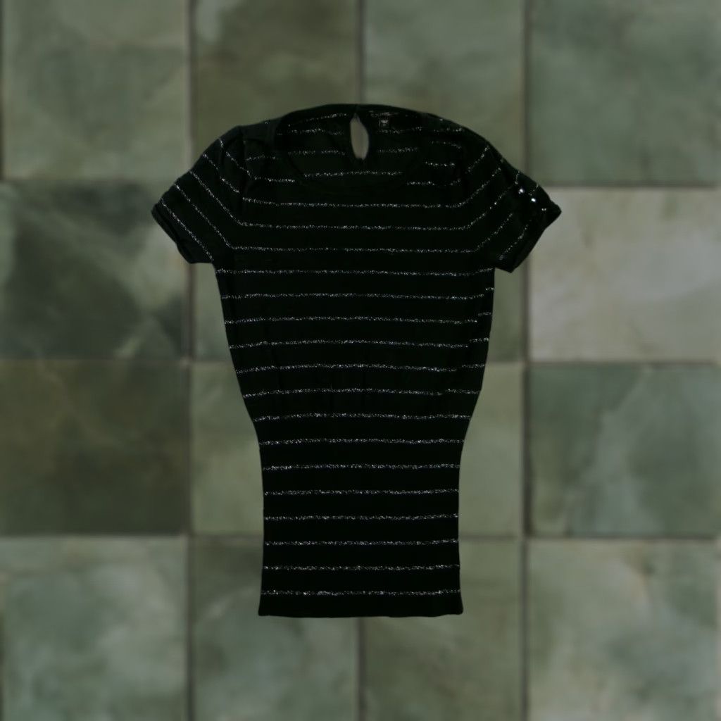 Express Express Knit Top Womens XS Black Metallic Stripe Short Sleeve Keyhole Slim Shirt Womens XS Black Stripe Short Sleeve Keyhole Slim Express Knit Top Size M / US 6-8 / IT 42-44 - 1 Thumbnail