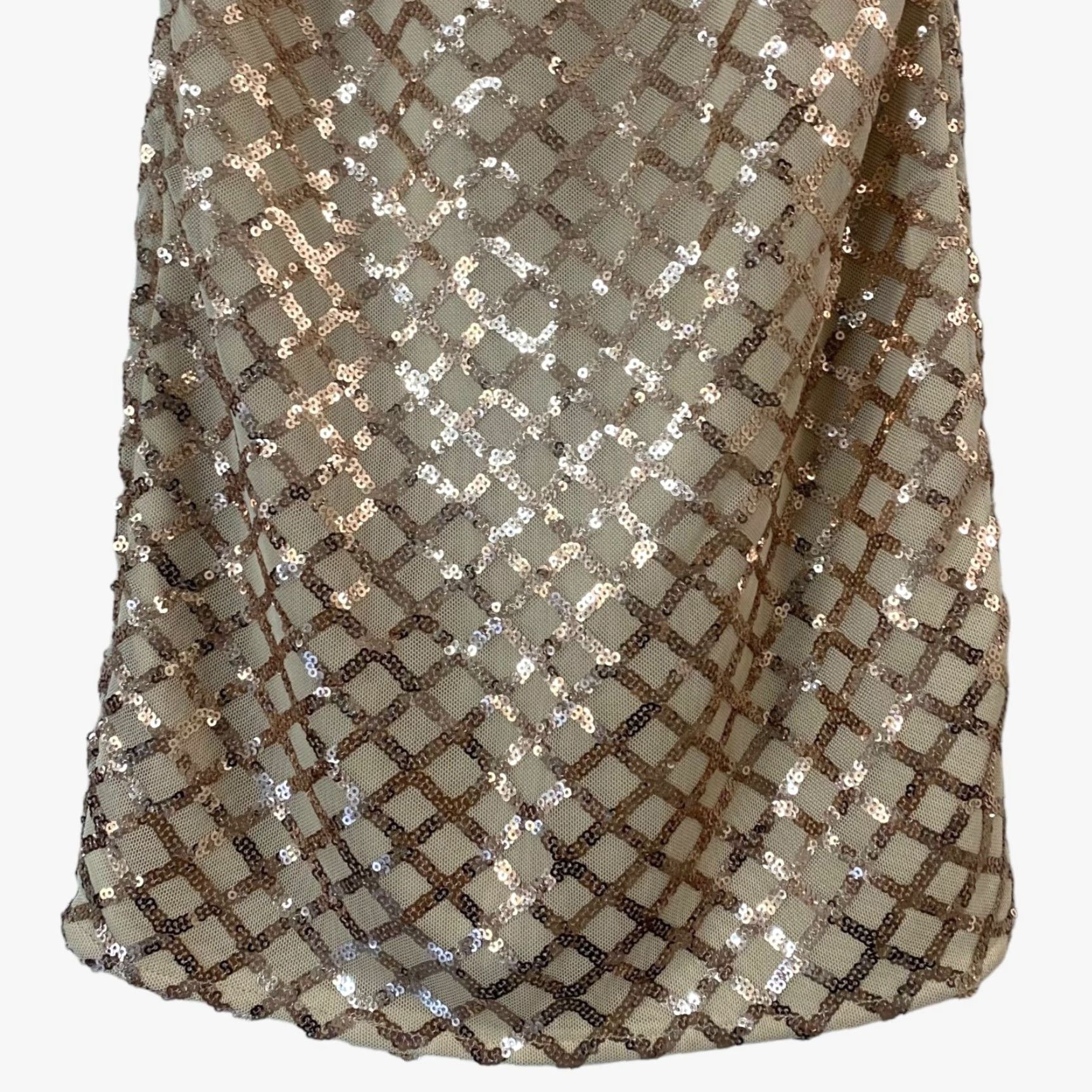 PrettyLittleThing VINTAGE Pretty Little Thing Rose Gold Strappy Sequin Dress Bodycon Straight Womens O Size XS / US 0-2 / IT 36-38 - 7 Thumbnail