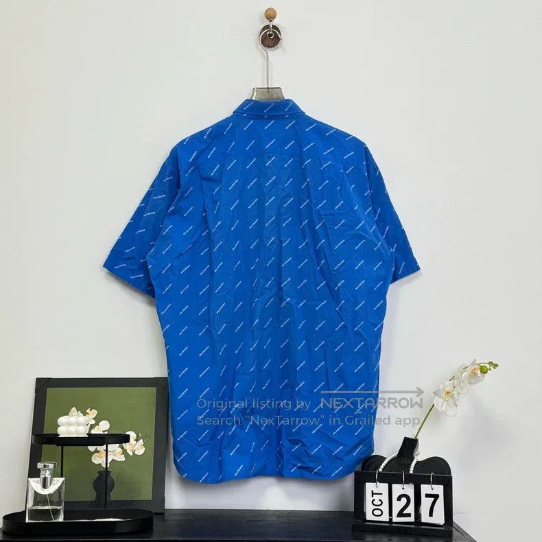 Balenciaga Balenciaga Blue Barrage Full Print Logo Short Sleeve Shirt Size US XXS / EU 40 - 4 Thumbnail