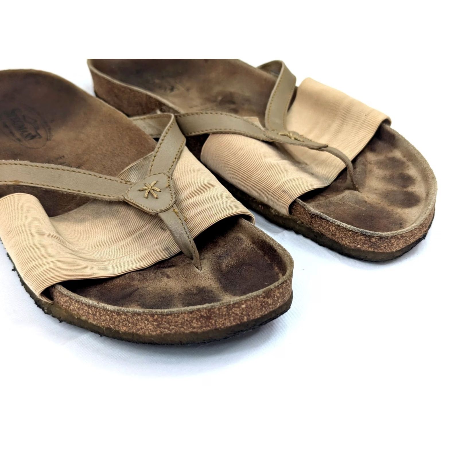 Vintage Stegmann Sandals Women 10 B Leather Cork Straps Crepe Outsole Elastic w Size US 10 / IT 40 - 6 Thumbnail