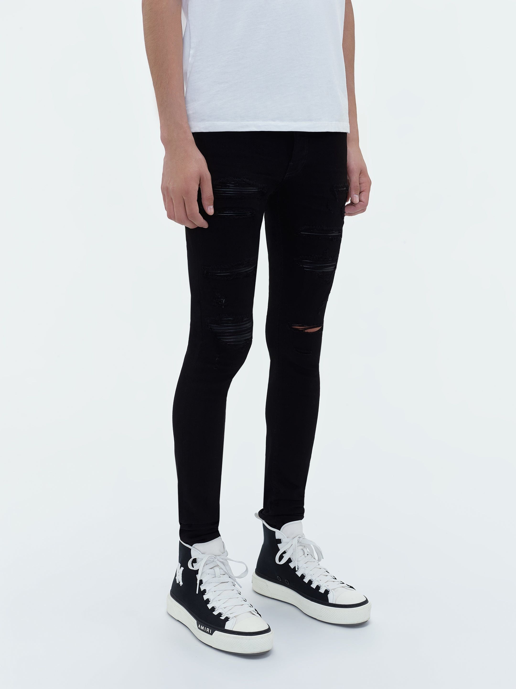 Amiri oc11z0225 Leather Thrasher Jeans in Black Size US 36 / EU 52 - 8 Thumbnail