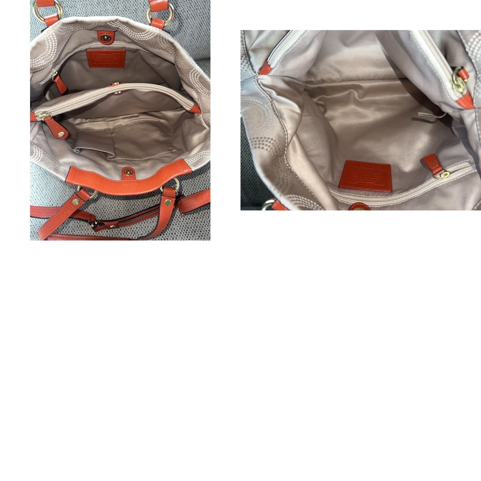Coach Coach Shoulder Bag - F20049 Ashley Khaki Dotted Op Art Leather Trim - Detachable Strap - 15” x 10.5” x 3.5” - Women’s / Gold Hardware / Khaki Exterior Size ONE SIZE - 8 Thumbnail