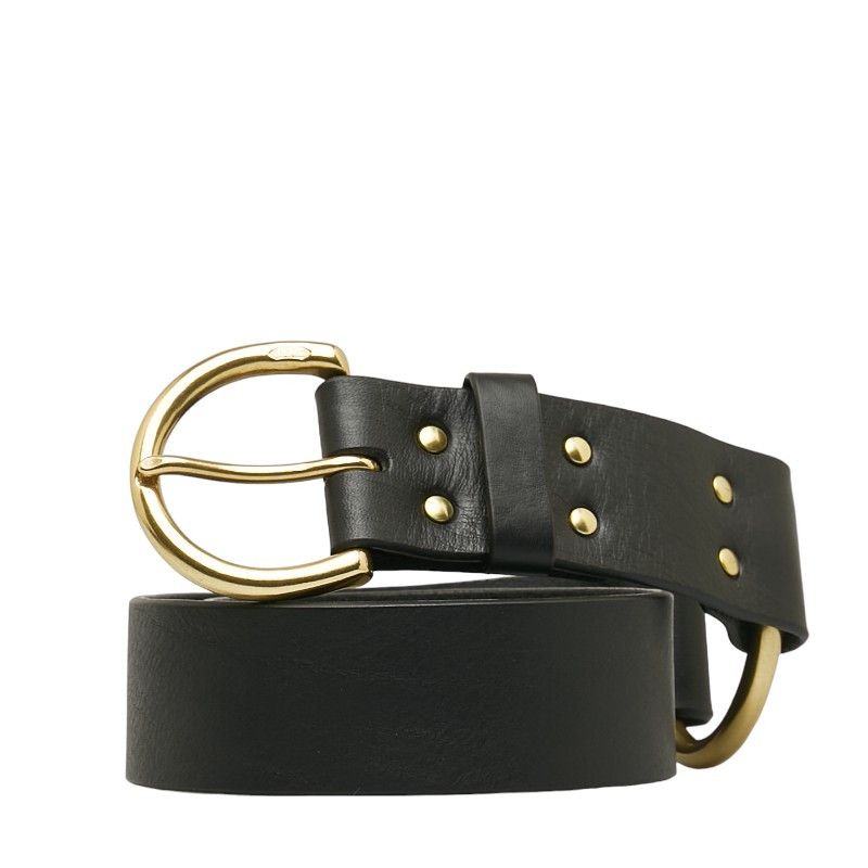Other Other J&M Davidson Leather Ring Belt 32/80 Black Gold Leather Belt in Very Good Condition Size ONE SIZE - 1 Thumbnail