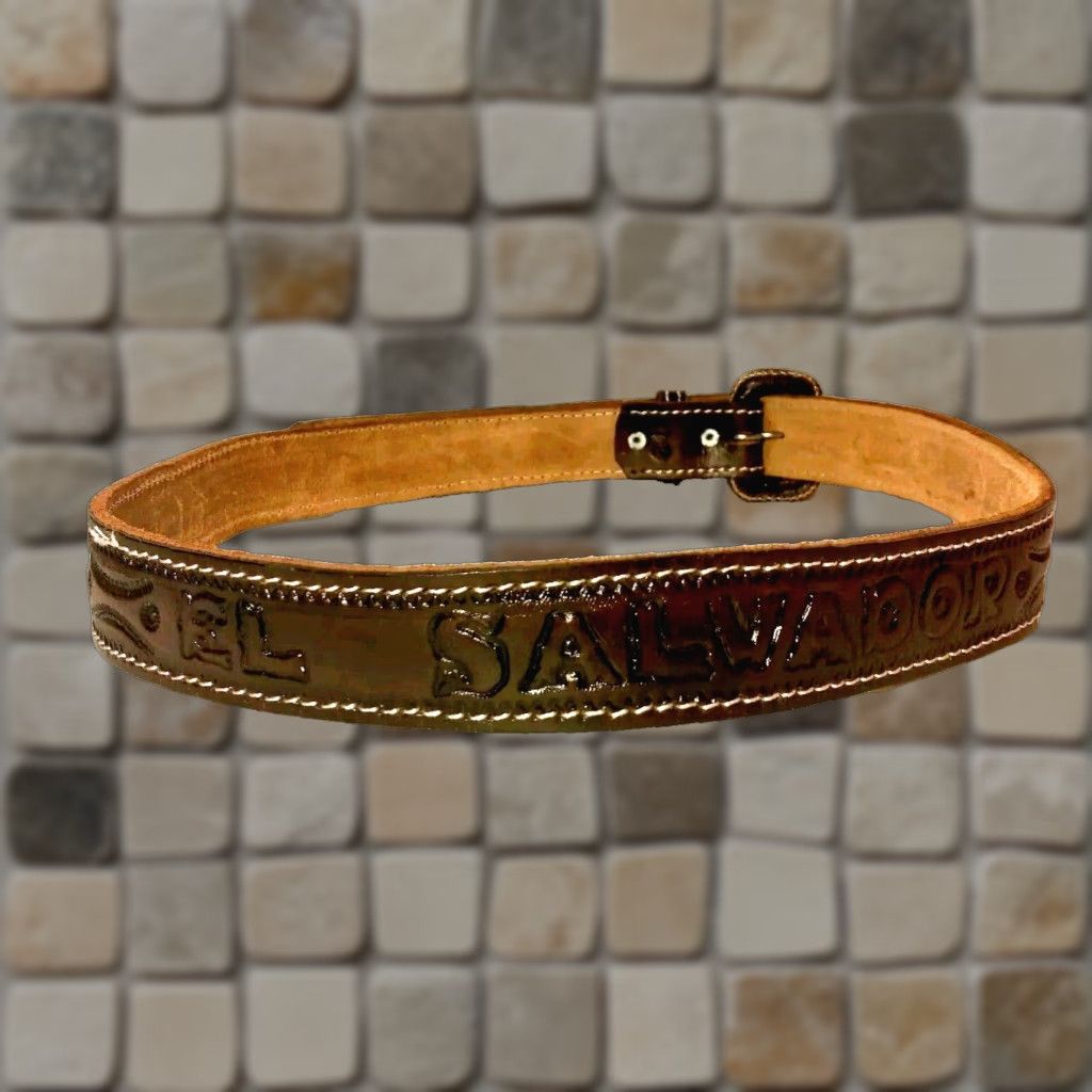 Vintage VINTAGE Hand Tooled Leather Belt Men Size 42 Brown Adjustable 1.375" Wide El Salvador Handmade Traditional Size 42 - 1 Thumbnail