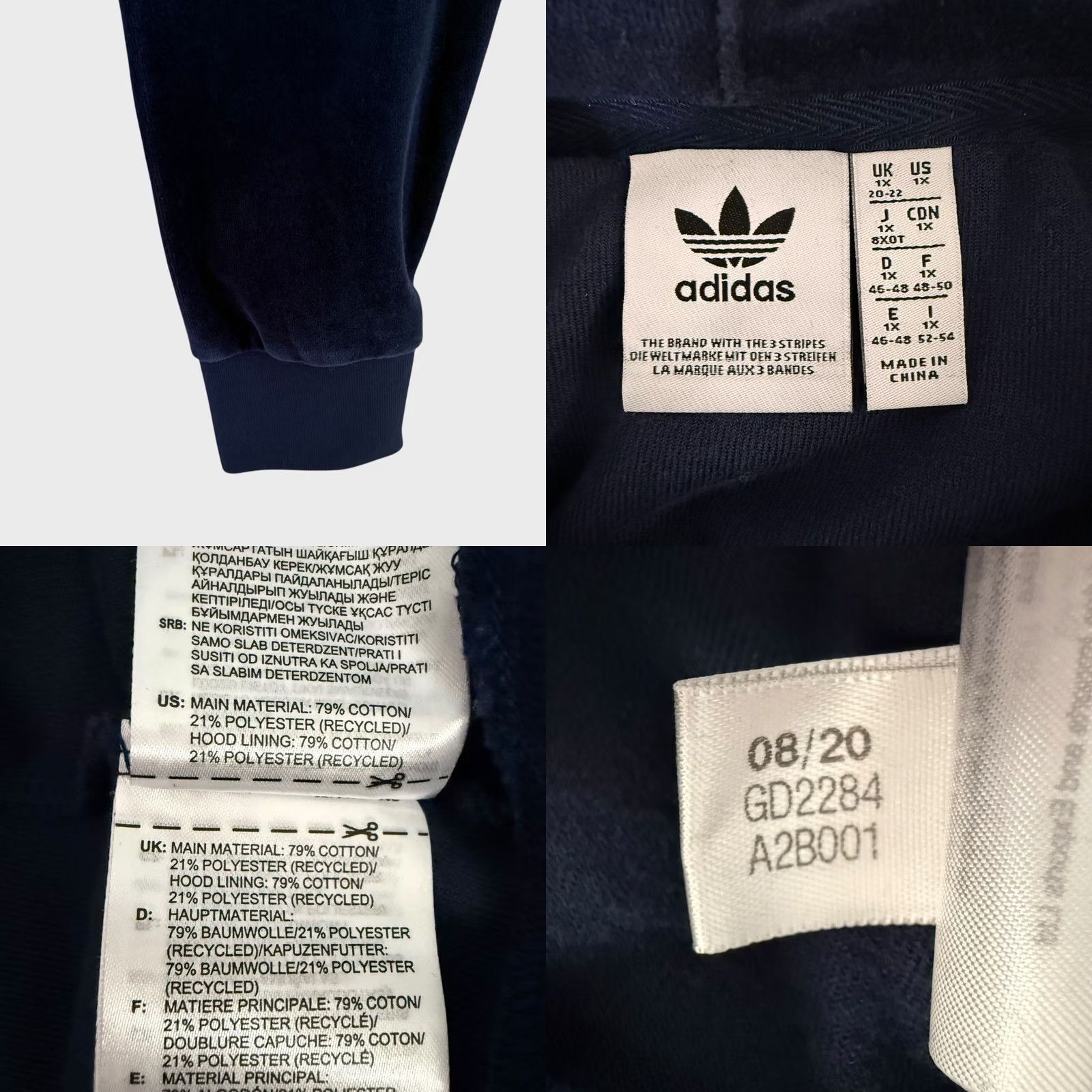 Adidas Adidas Velour Trefoil Hoodie Blue Women's 1X Hoodie Pullover Velour Logo Pockets Kangaroo Pocket Sweatshirt Activewear Casual Travel Size XL / US 12-14 / IT 48-50 - 8 Thumbnail