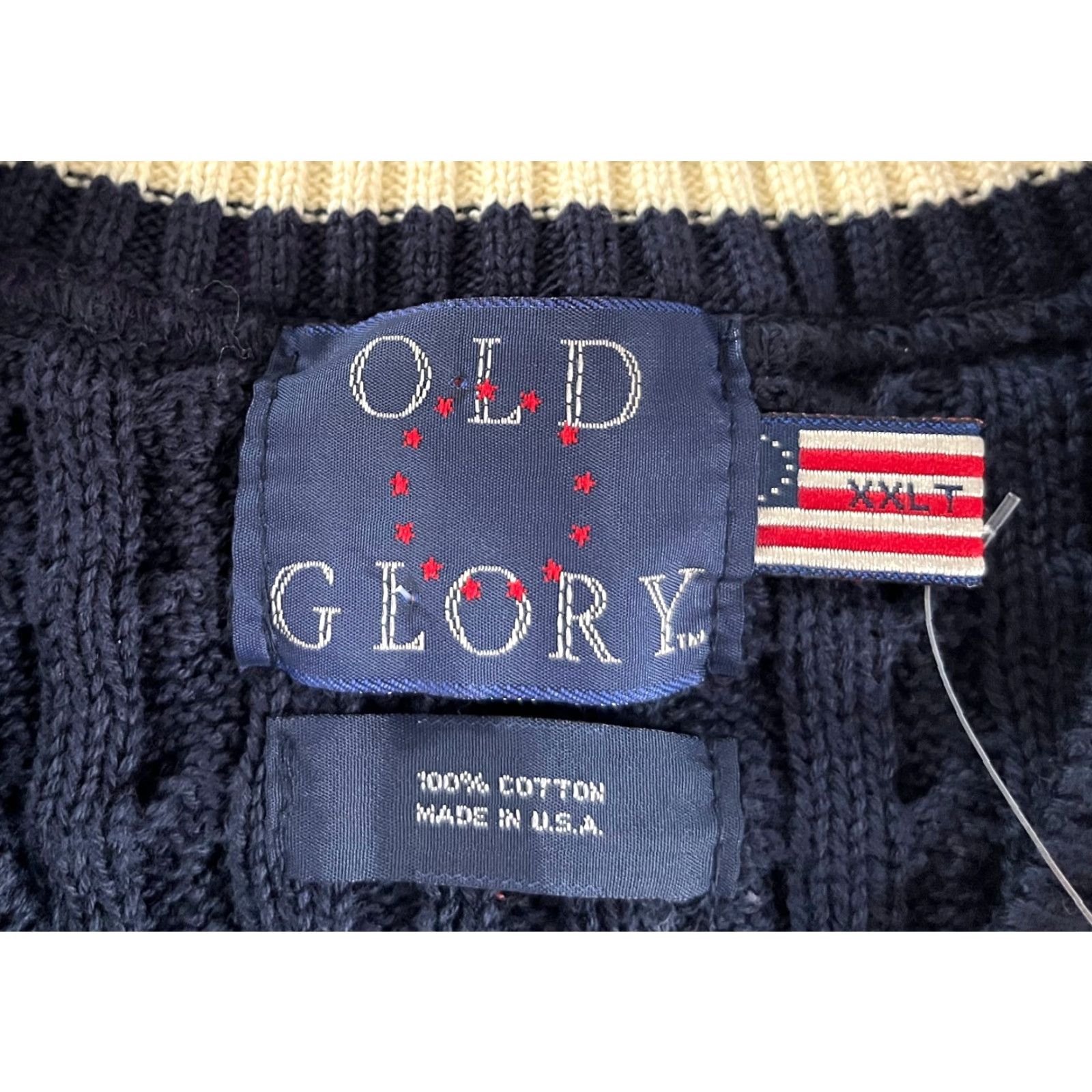 Vintage VINTAGE Old Glory Men's Sweater Vest 2XL Navy Cotton Cable-Knit V-Neck Tall 90s Retro Size US XXL / EU 58 / 5 - 7 Thumbnail