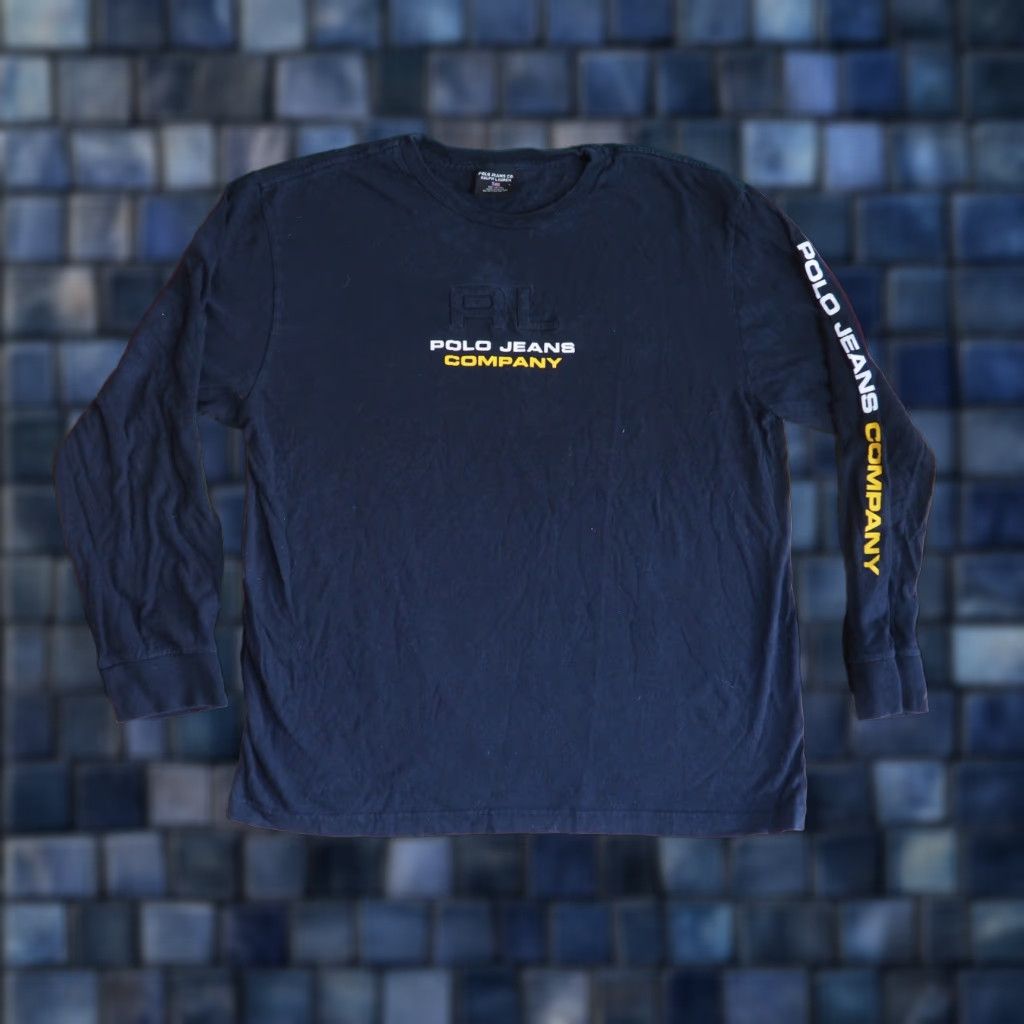 Ralph Lauren VTG Y2k Polo Jeans Ralph Lauren Spellout Logo Navy Blue L/S Tee T-Shirt L Mens Shirt Long Sleeve Blue RL Polo Jeans Logo 90s 00s Shirts Size US L / EU 52-54 / 3 - 1 Thumbnail