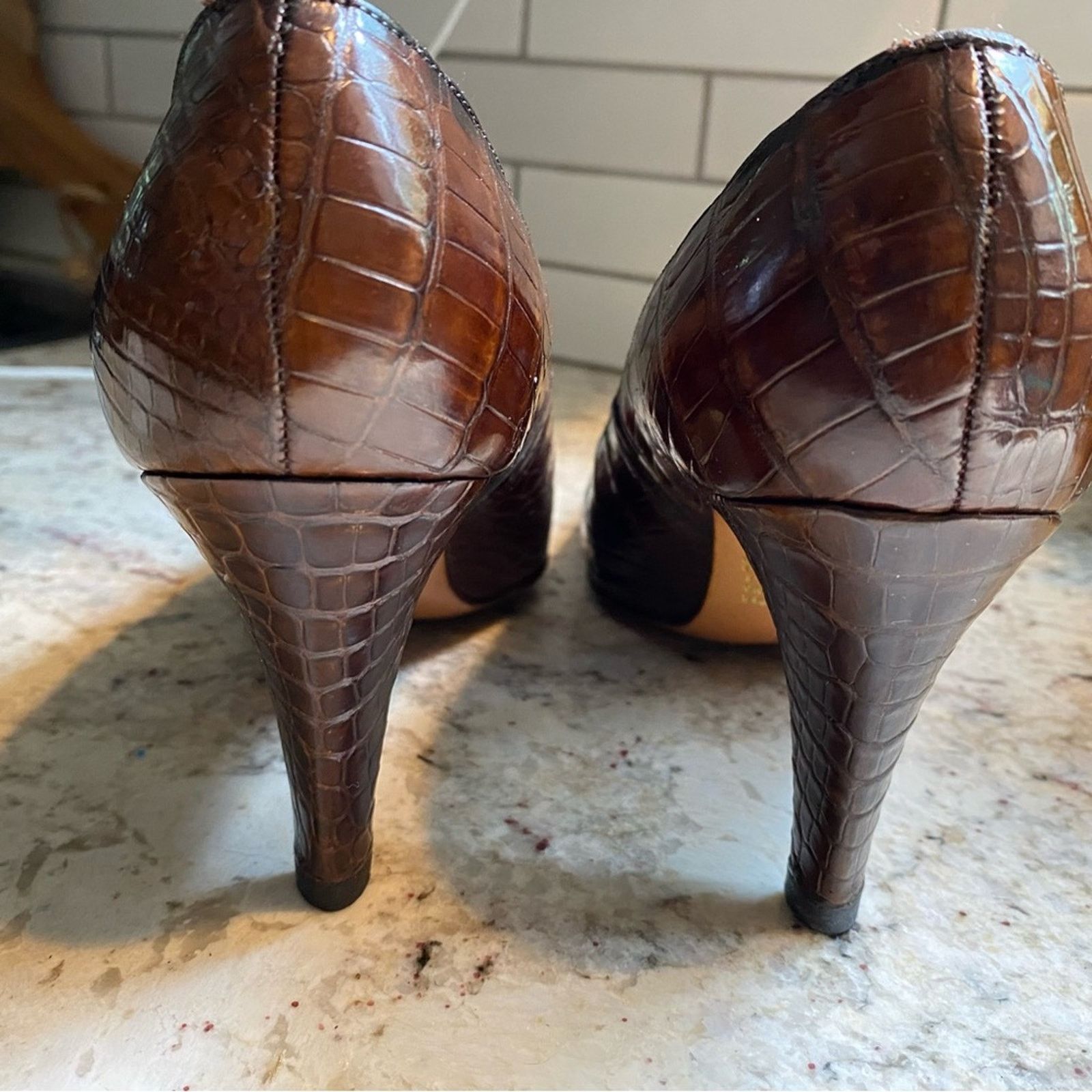 Other Rayne London $540 EVITA Croc Heels sz 9.5 AA EUC Size US 9.5 / IT 39.5 - 8 Thumbnail