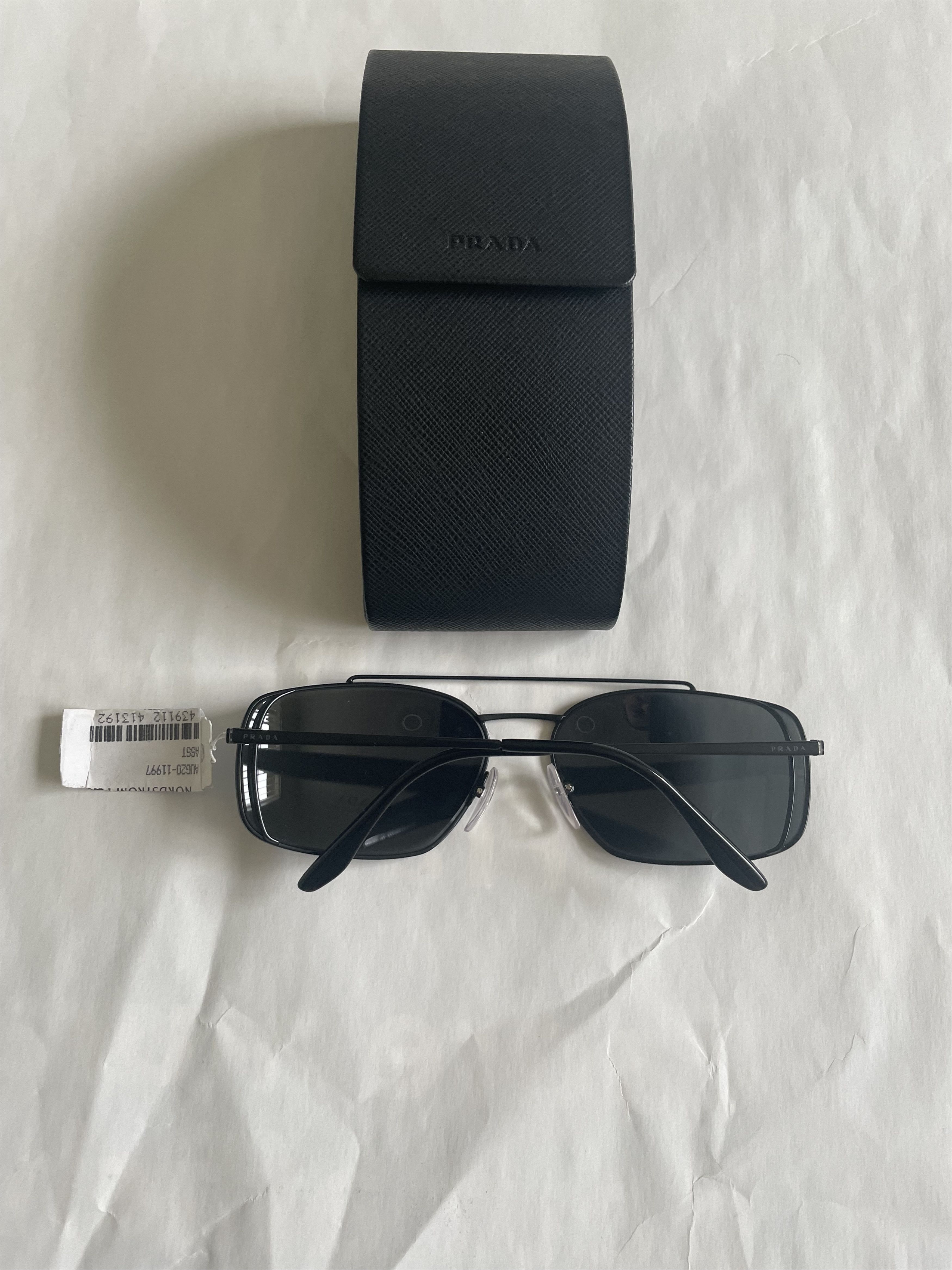 Prada Prada SPR 64V 1BO-1A1 Rectangular Black/Gray Lens Sunglasses Size ONE SIZE - 5 Thumbnail