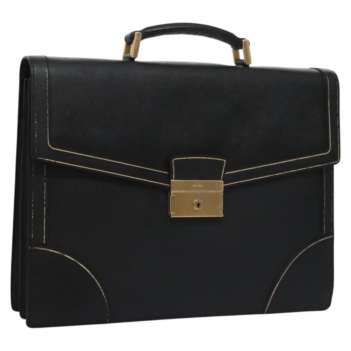 PRADA Business Bag Safiano Leather Black Gold