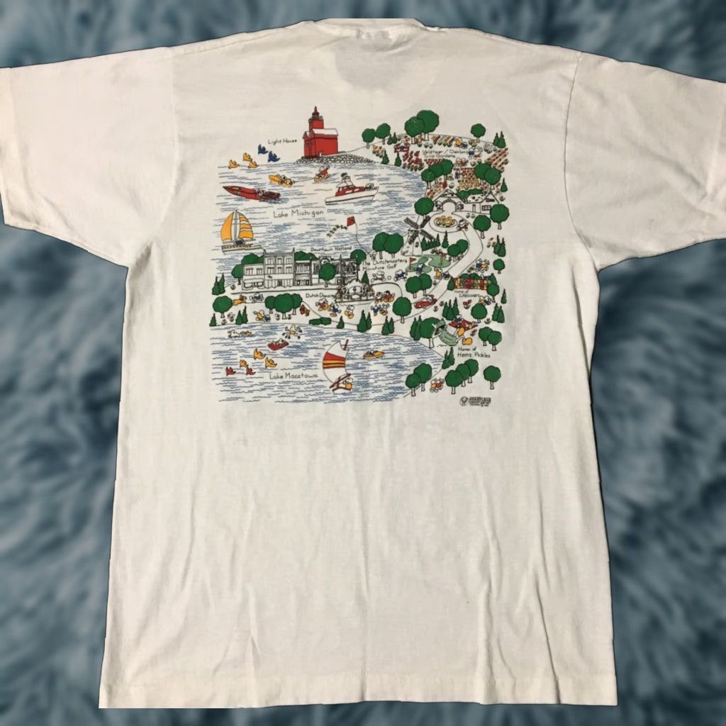 VINTAGE 80s Holland All Over Print Shirt L USA Netherlands Art Sailing AOP City 90s