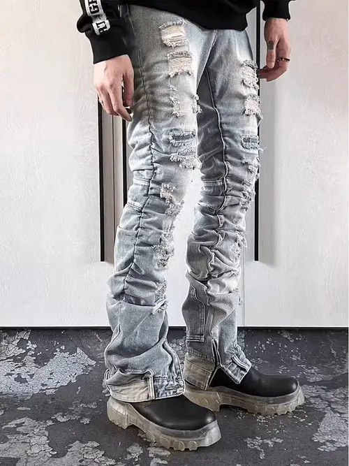 Japanese Brand × Jean Vintage washed blue ripped pleated street hip hop jeans Size US 32 / EU 48 - 1 Thumbnail