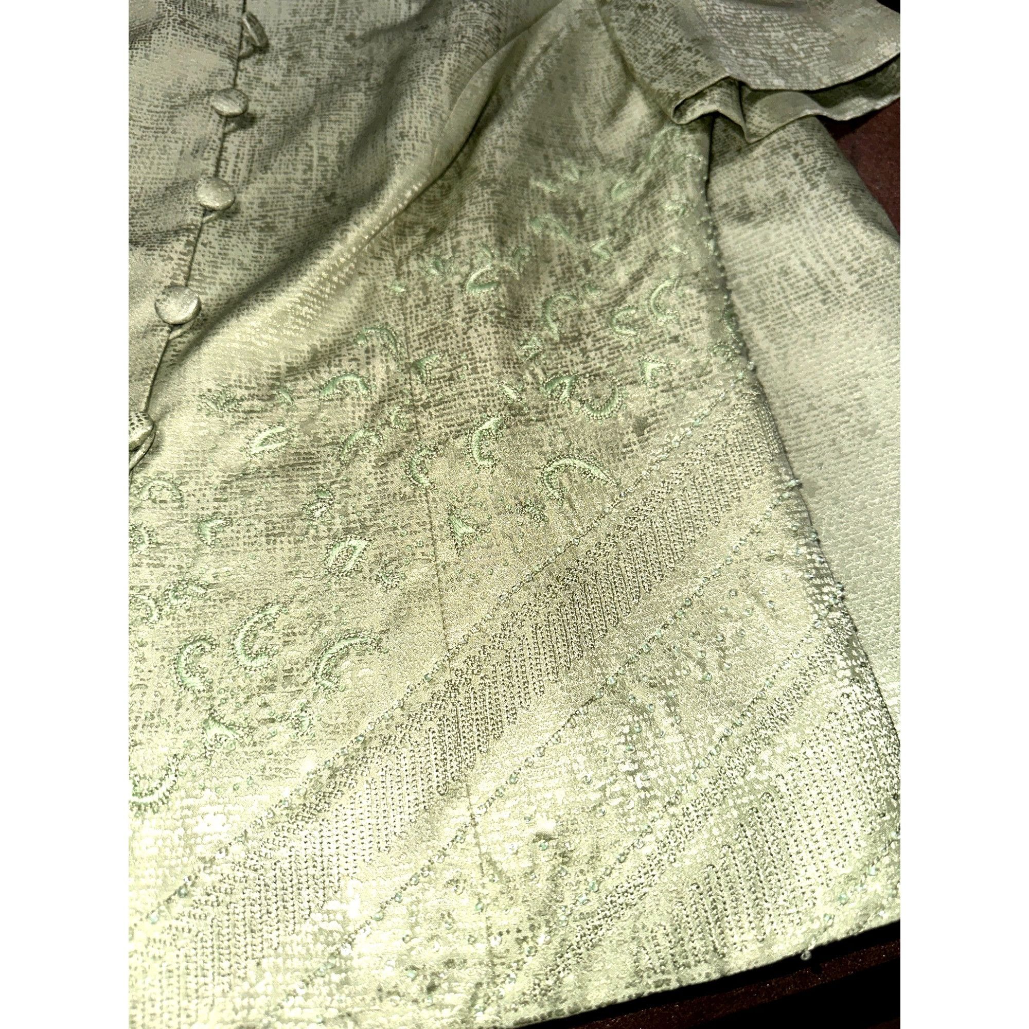 Adrianna Papell Papell Petites Vintage 90s 8P Sage Green Silk Beaded Skirt S Size M / US 6-8 / IT 42-44 - 15 Thumbnail