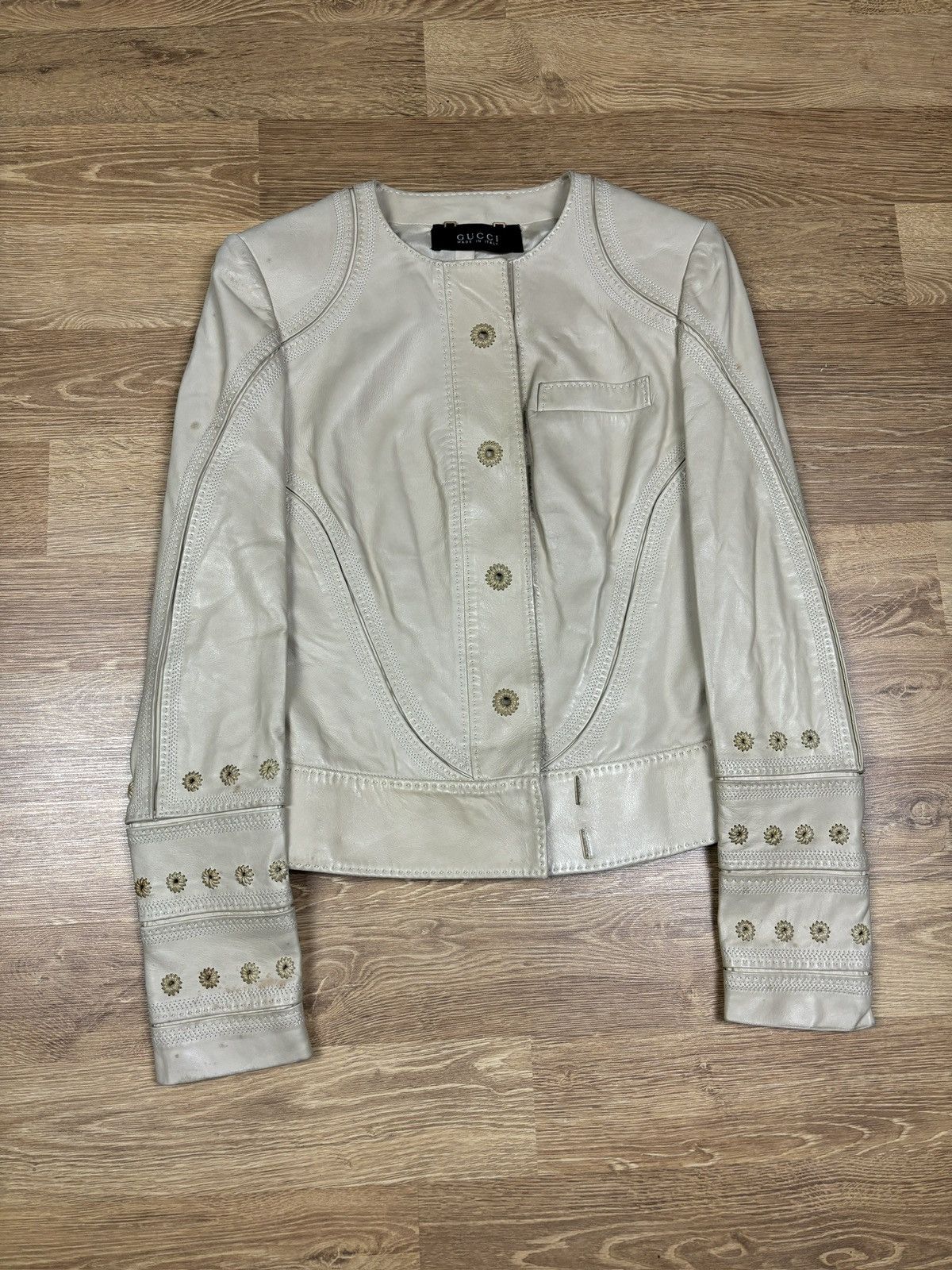 Gucci Gucci Frida Giannini Era Cream Leather Jacket Size S / US 4 / IT 40 - 3 Thumbnail
