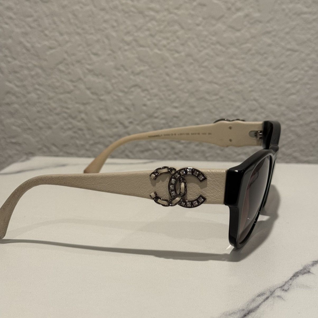 Chanel Chanel 5455-Q-B Black Acetate & Beige Leather Sunglasses Size ONE SIZE - 3 Thumbnail