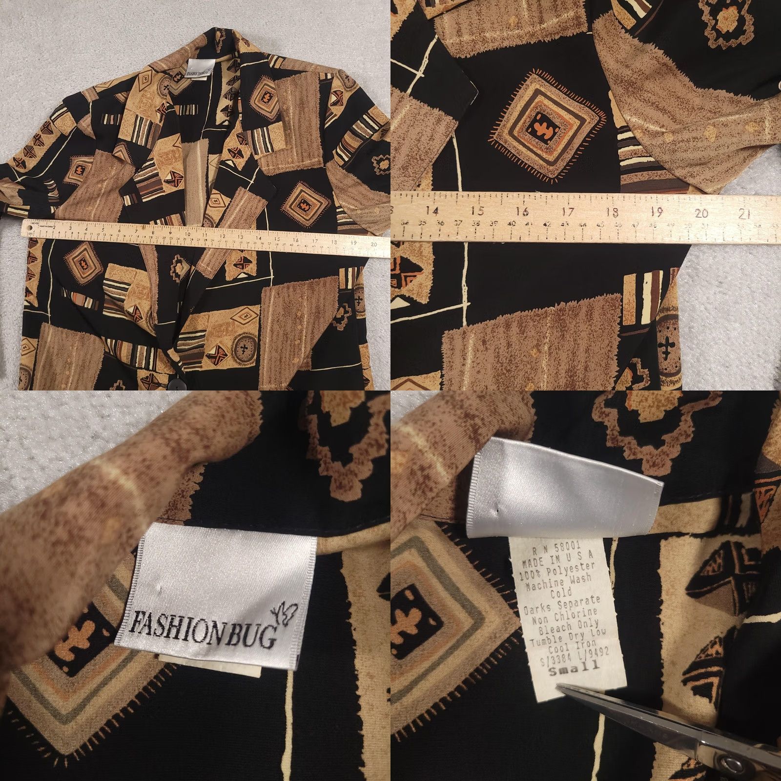Vintage VINTAGE Fashion Bug Blazer Womens Small Black Tan Geometric Patchwork 90s Jacket Size S / US 4 / IT 40 - 8 Thumbnail