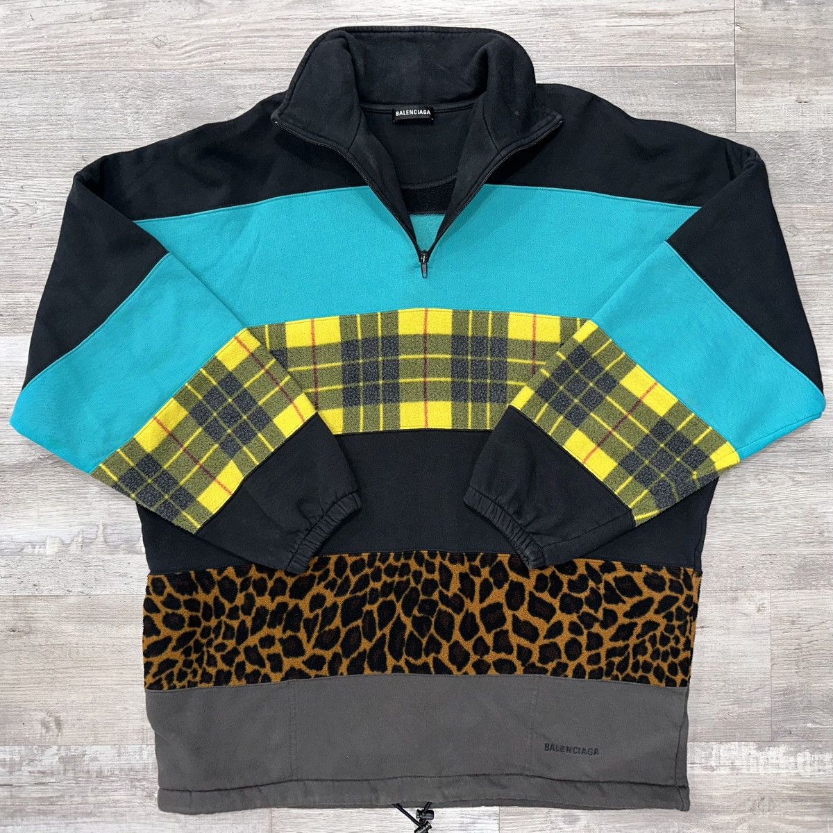 BALENCIAGA PATCHWORK FLEECE HALF ZIP SWEATSHIRT SIZE M