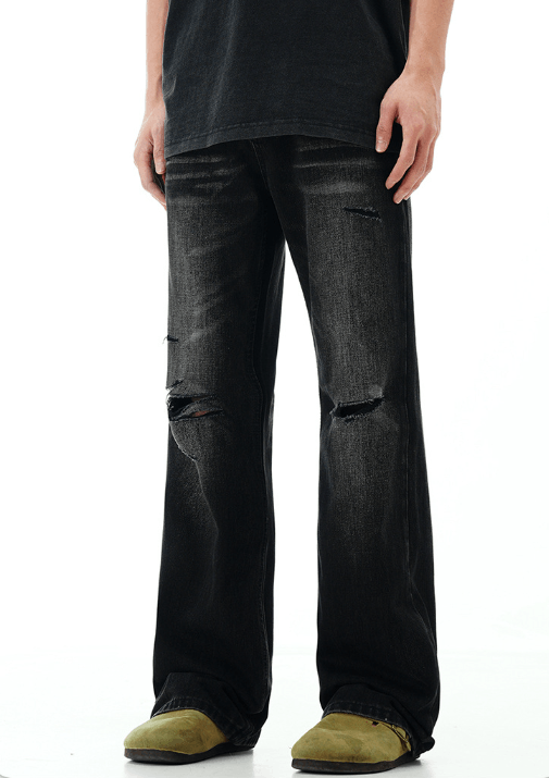 Japanese Brand × Jean American black street washed flared cleanfit ripped jeans Size US 32 / EU 48 - 2 Thumbnail