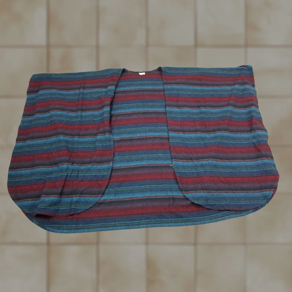 Vintage Vintage Texas Body Hangings Poncho Shawl Wool Blue Striped Knit One Size Women 80s 90s Size ONE SIZE - 1 Thumbnail