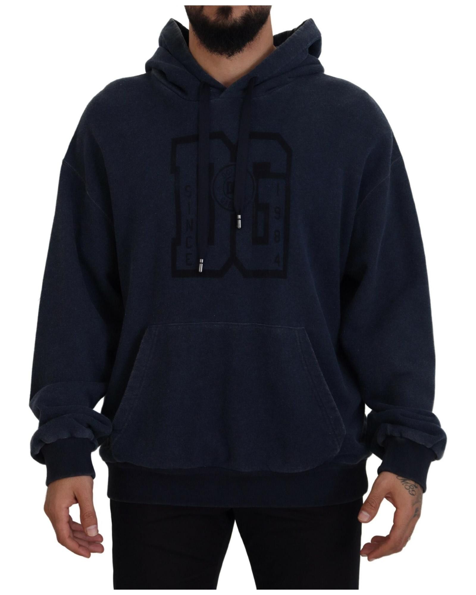 image of Dolce Gabbana Dark Cotton Hooded Sweater in Blue, Men's (Size XL)