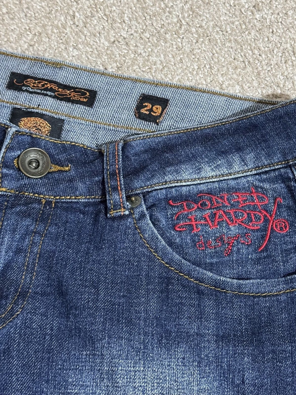 Ed Hardy × Vintage Vintage and Y2K Women’s Ed Hardy Embroidered Low Rise Jeans Size 29" - 2 Thumbnail