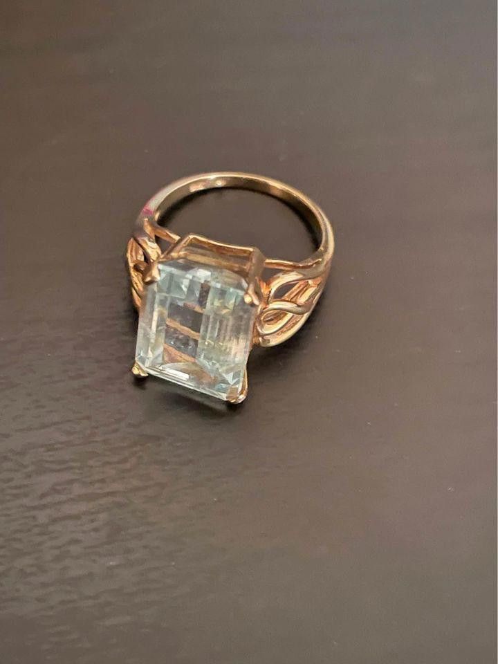Designer Vintage 14K Aquamarine Sz. 6 Size ONE SIZE - 1 Thumbnail