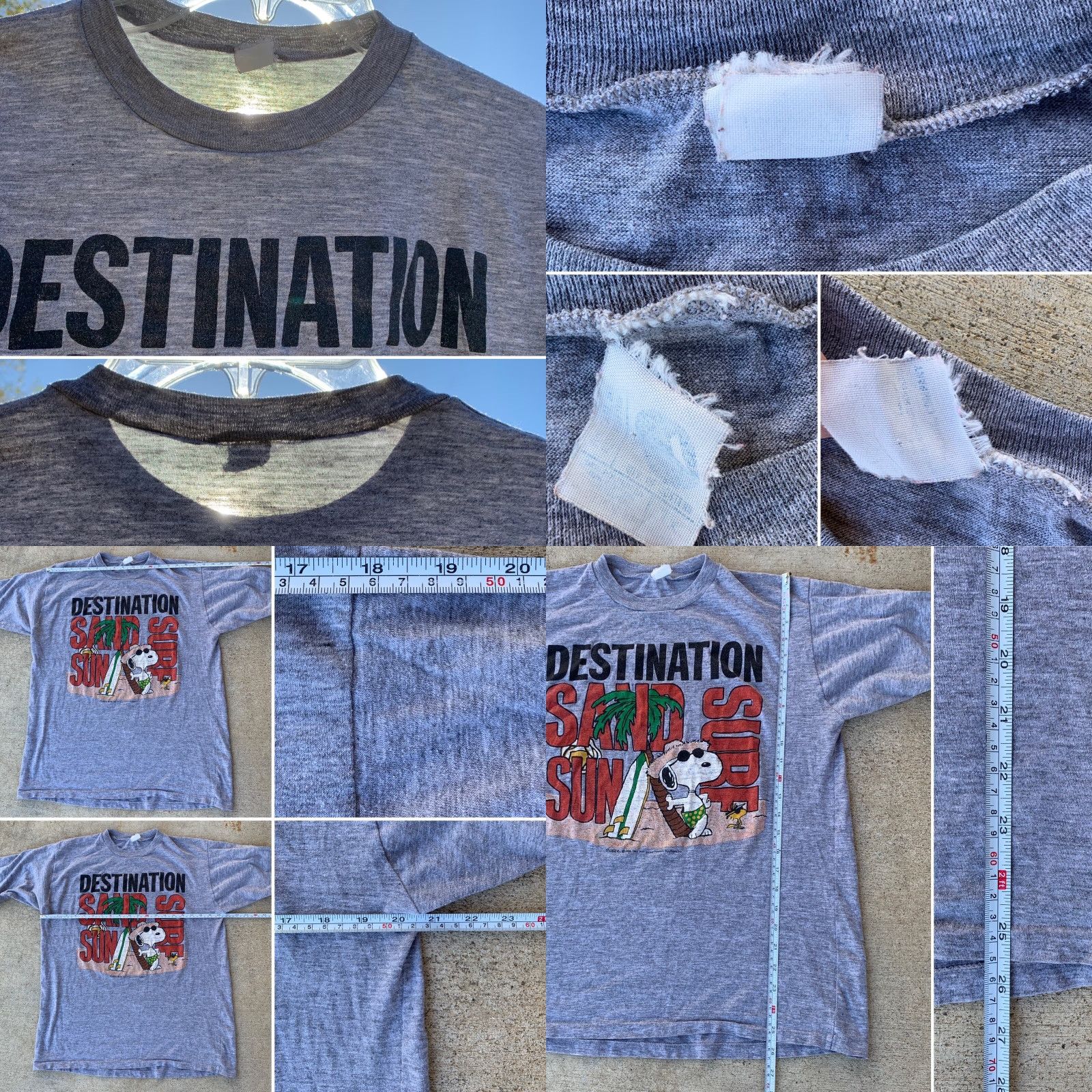 Vintage VINTAGE Artex Snoopy Woodstock Single Stitch T-Shirt Gray Sand Surf Beach Beachwear Mens L Size US L / EU 52-54 / 3 - 8 Thumbnail