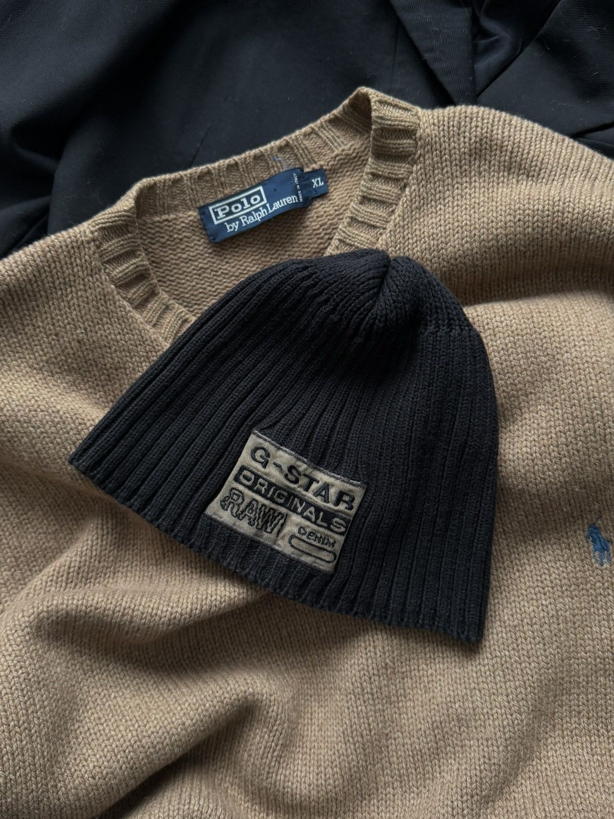 G-Star Vintage G-Star Raw Denim Big Logo Knit Beanie Hat Size ONE SIZE - 1 Thumbnail