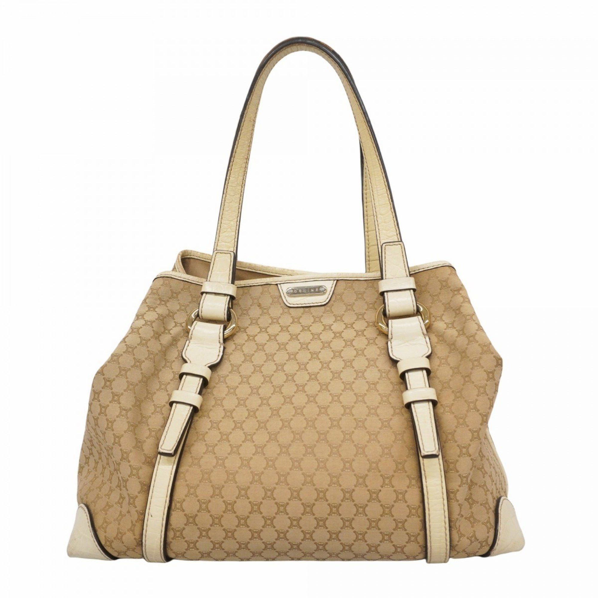 Celine Tote Bag Macadam Nylon Canvas Brown Champagne Women's
