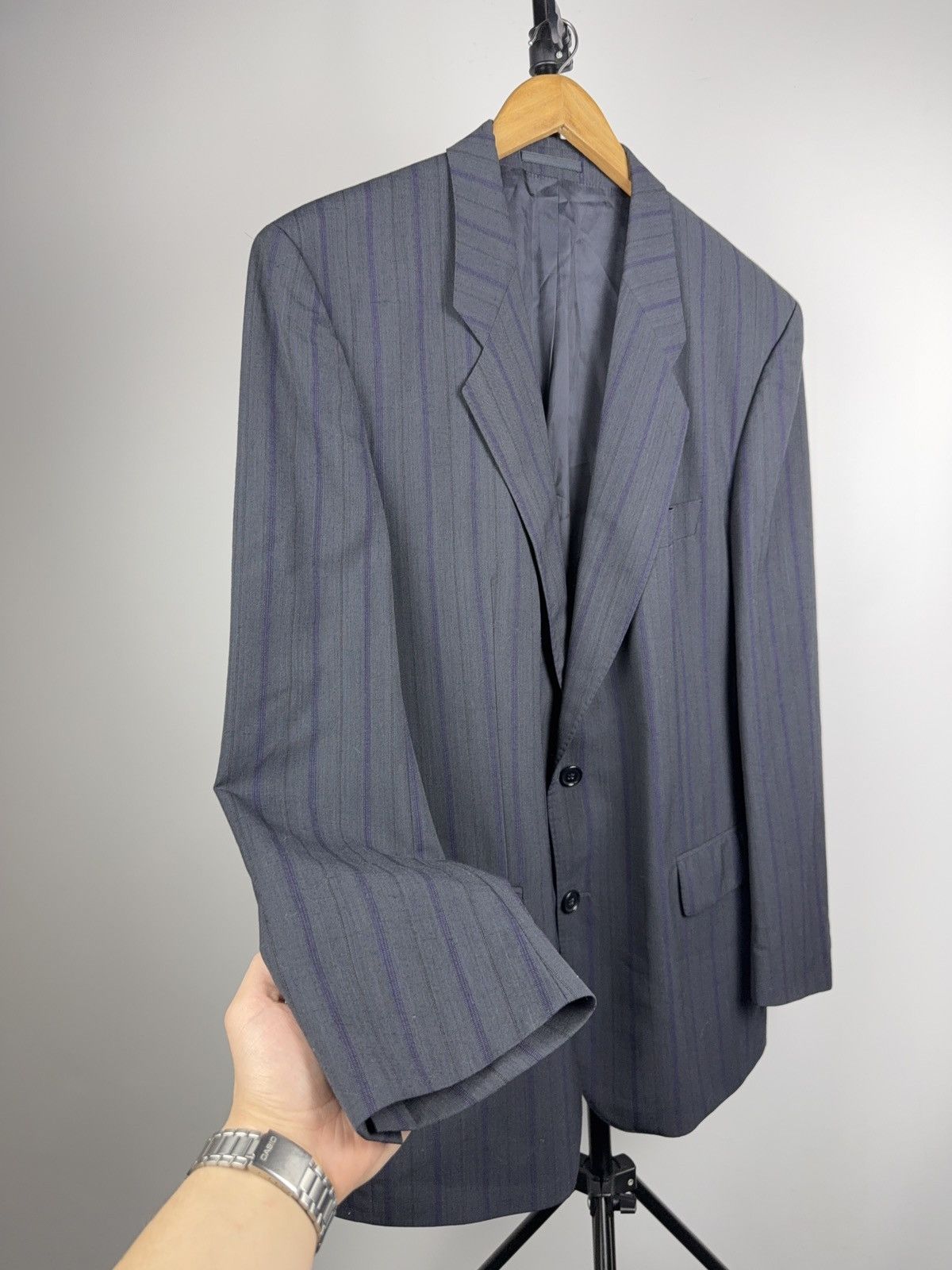 Hugo Boss 00s Hugo Boss Wool Blazer Pinstripe Grey Jacket Classic Fit Size 42R - 4 Thumbnail