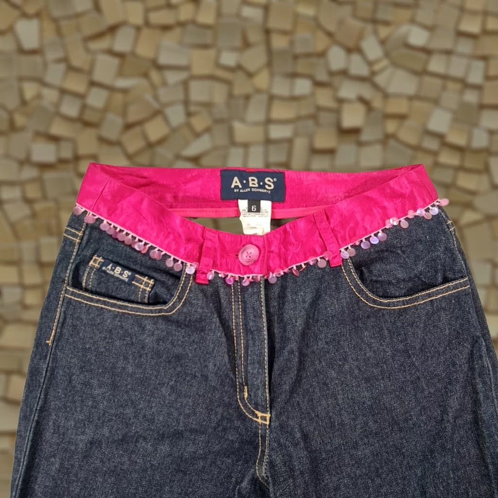 Vintage VINTAGE ABS Allen Schwartz Womens Jeans Blue 6 UK Bootcut Satin Waist Sequins Stretch Size 28" / US 6 / IT 42 - 1 Thumbnail