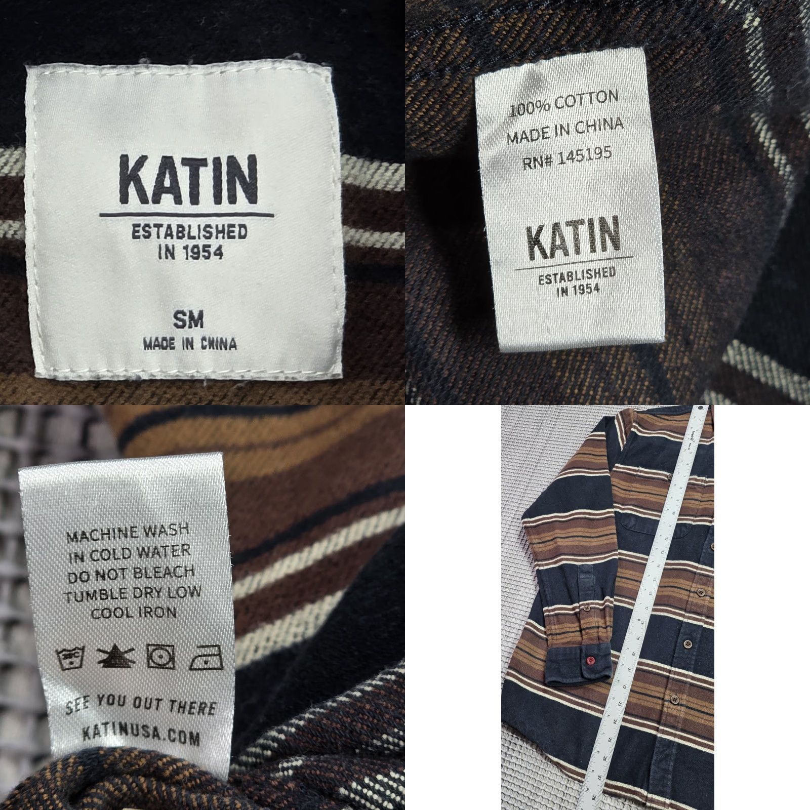 Katin Katin Shirt Mens S Flannel Stripe Button Up Workshirt Brown Blue Size US S / EU 44-46 / 1 - 8 Thumbnail