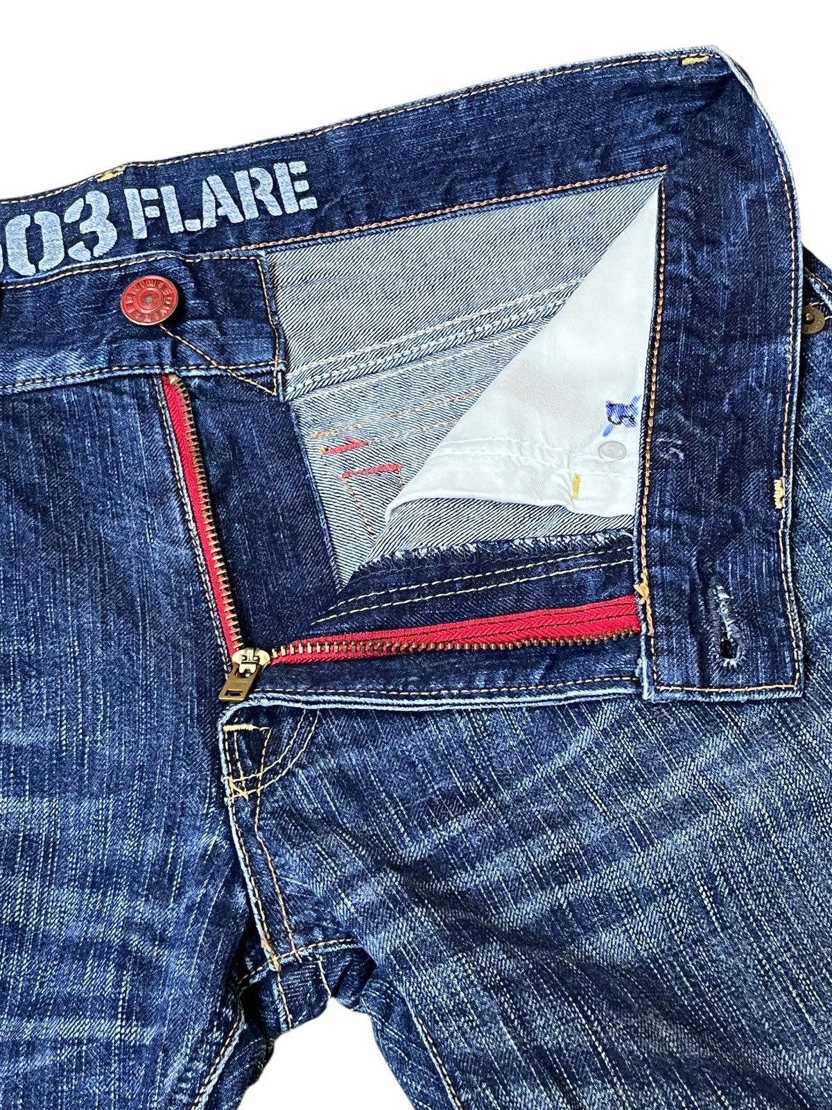 Edwin SICK🔥VINTAGE EDWIN 503 FLARED BLUE TRIP DISTRESSED JEANS Size US 35 - 6 Thumbnail