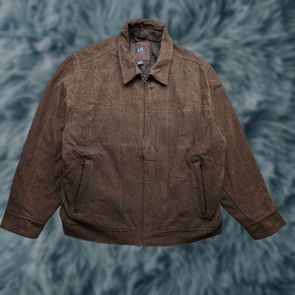 Gap GAP Wool Blend Quilt Lined Bomber Jacket Mens XL Grid Check Brown Pocket Battery of Quilted Zippered Pockets Size US XL / EU 56 / 4 - 1 Thumbnail