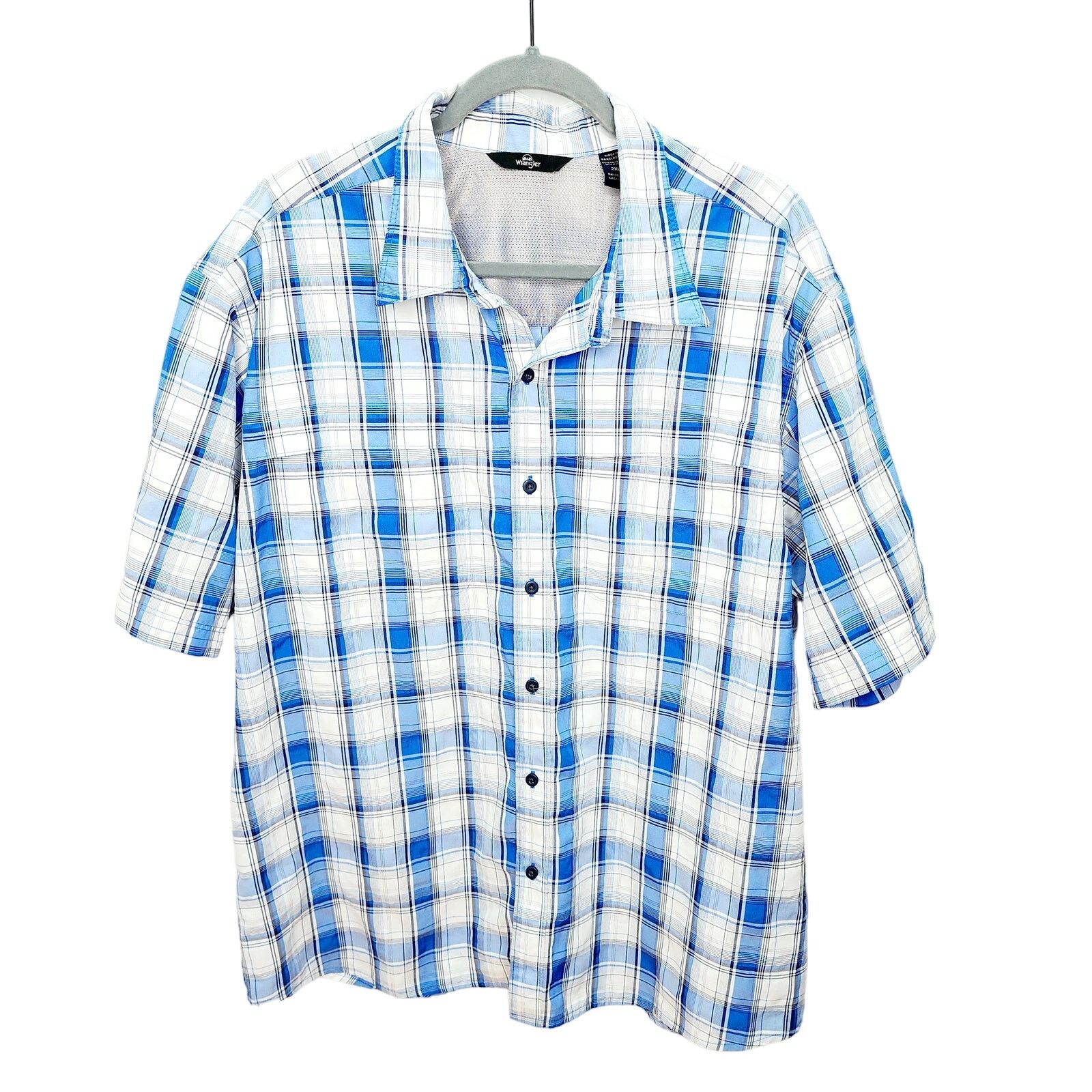 Wrangler Wrangler Men's Blue Plaid Short Sleeve Button Front Shirt Size US XXL / EU 58 / 5 - 1 Thumbnail