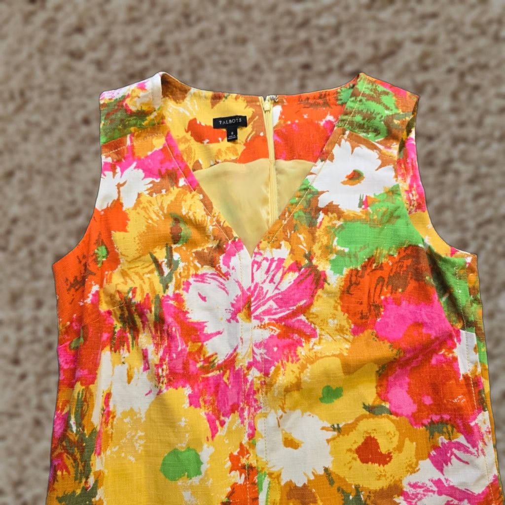 Talbots Talbots Dress Womens 10 Yellow Pink Floral Retro Fitted Sheath Classic Capsule Dress Womens 10 Yellow Floral Retro Sheath Cap Size L / US 10 / IT 46 - 1 Thumbnail