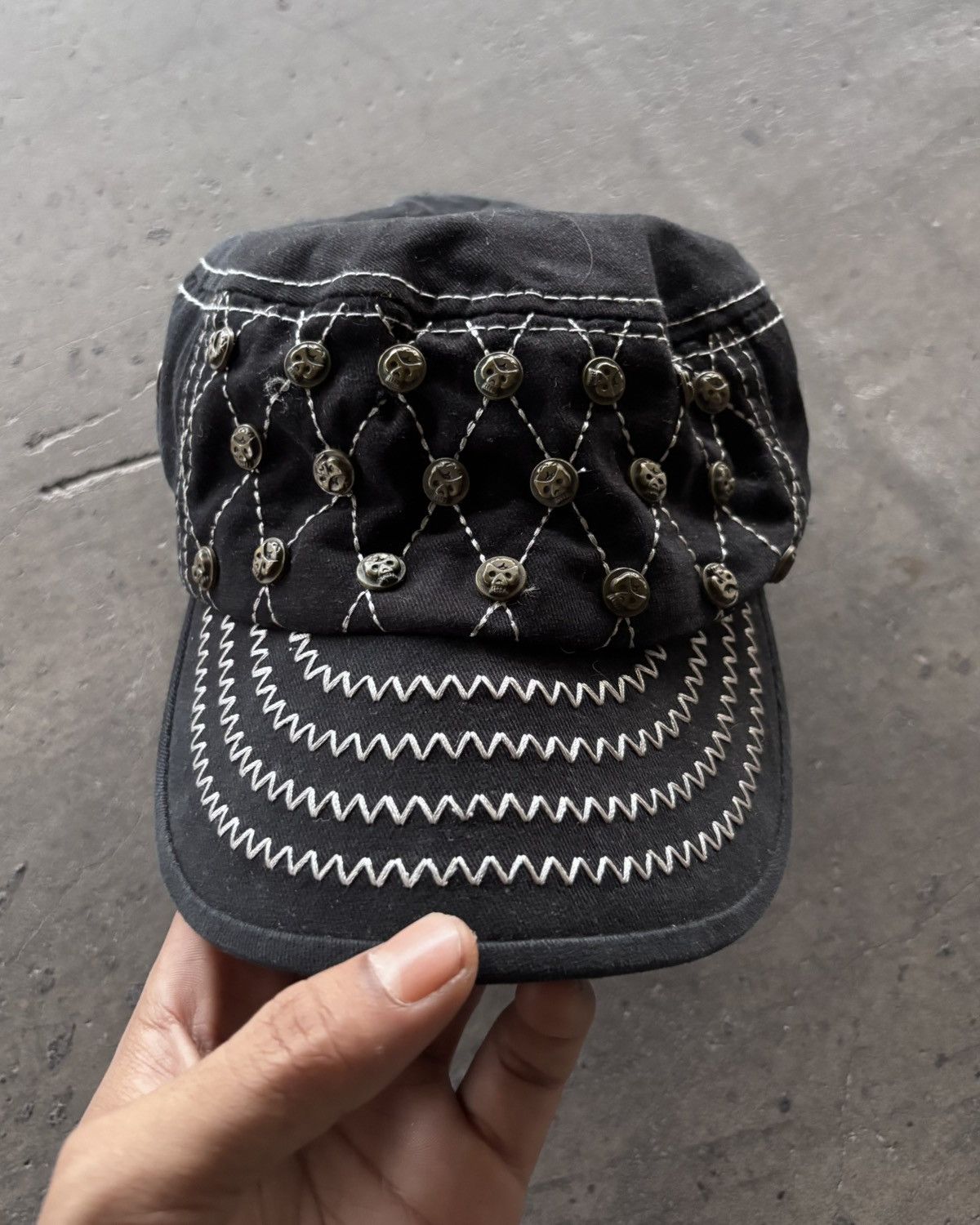 If Six Was Nine Vintage Studed Skull Cadet Hats Black Size ONE SIZE - 2 Thumbnail