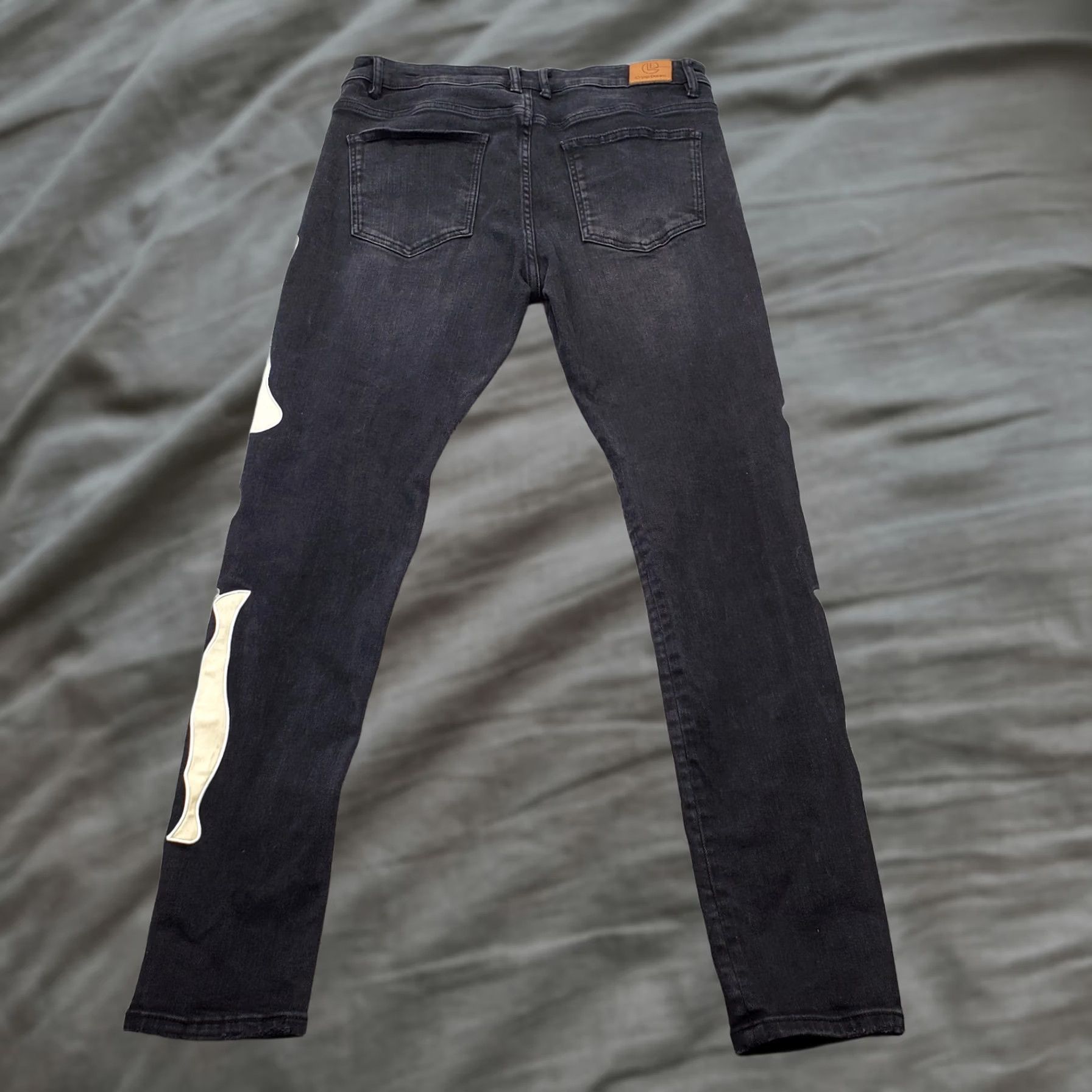 Denime Crysp Denim Skeleton Jeans Men 36 Black Stretch Distressed Bone Patch Slim Fit Size US 36 / EU 52 - 1 Thumbnail