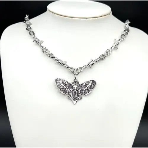 VIBE Chrome Necklace Spike Post Barb Wire Punk Butterfly Chain Size ONE SIZE - 7 Thumbnail