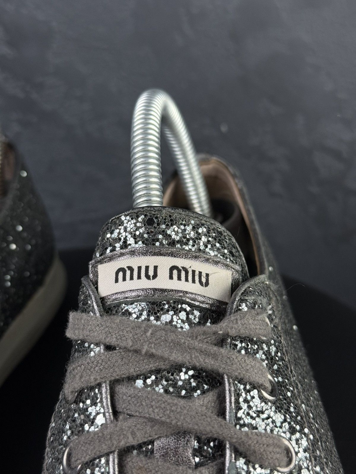 Miu Miu Miu Miu Metallic Grey Glitter Low Top Sneakers Size 38.5 Size US 8 / IT 38 - 5 Thumbnail