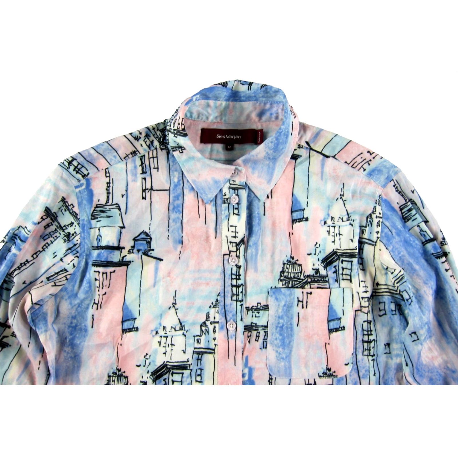 Sanders Sies Marjan Sander Cityscape Washed Satin Long Sleeve Blouse Pink M Size M / US 6-8 / IT 42-44 - 3 Thumbnail