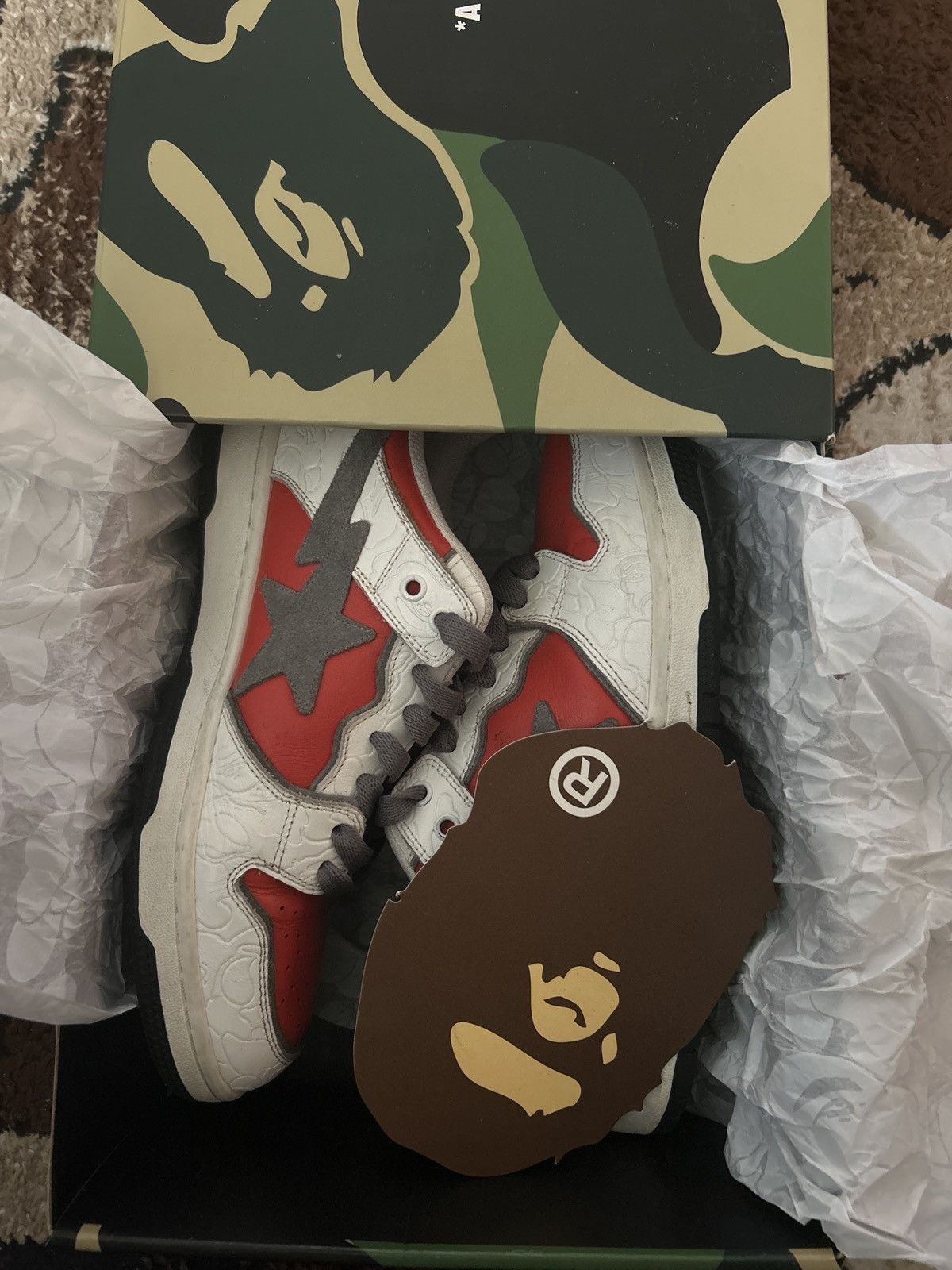 Bape White and red bapesta sneakers Size US 9 / EU 42 - 6 Thumbnail