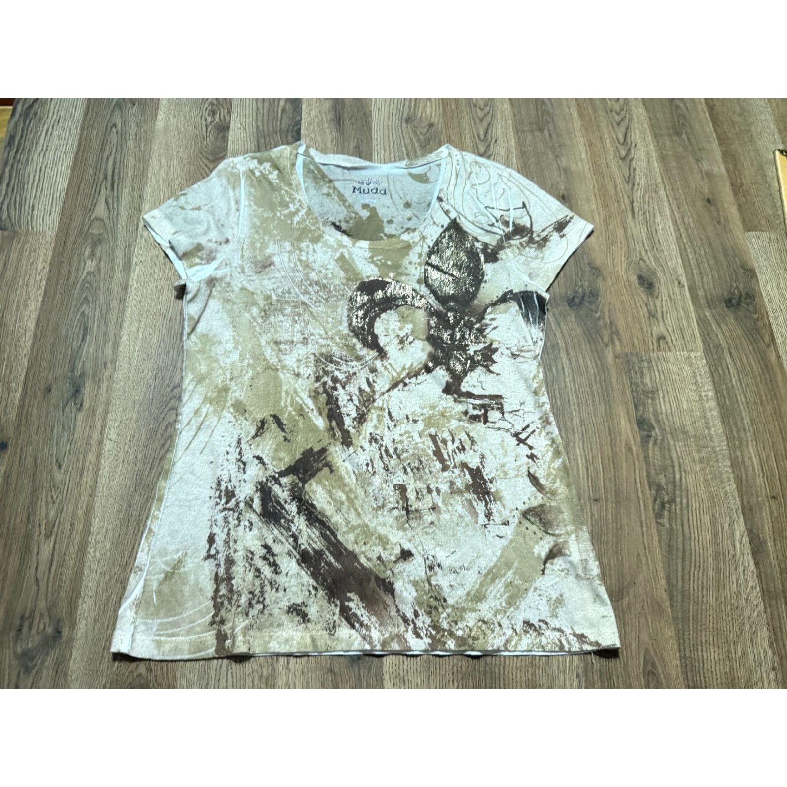 Gloverall Mudd Shirt XL T-Shirt, Brown White Gold Allover Print, Womens, Regular, Casual, Basic, Tees Size XL / US 12-14 / IT 48-50 - 2 Thumbnail