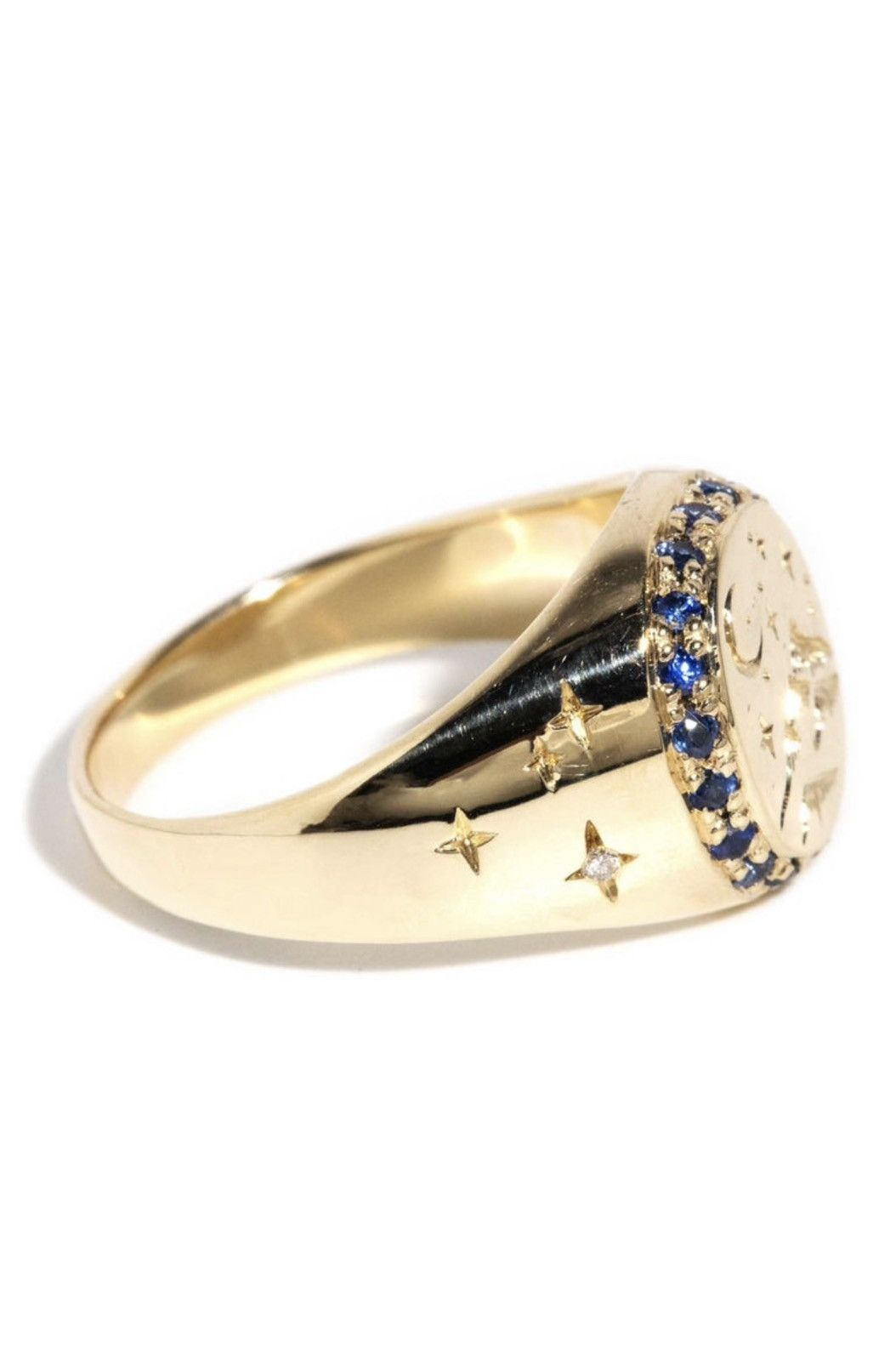 Other Vintage 1980s Sapphire & Diamond Signet Ring 9 Carat Gold Size ONE SIZE - 4 Thumbnail