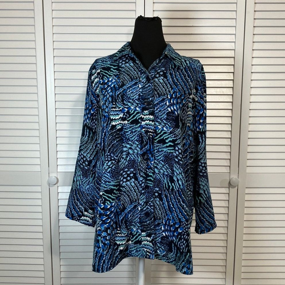 Other Drapers & Damons Y2K Abstract Boho Blue Collared Tunic L Size L / US 10 / IT 46 - 1 Thumbnail
