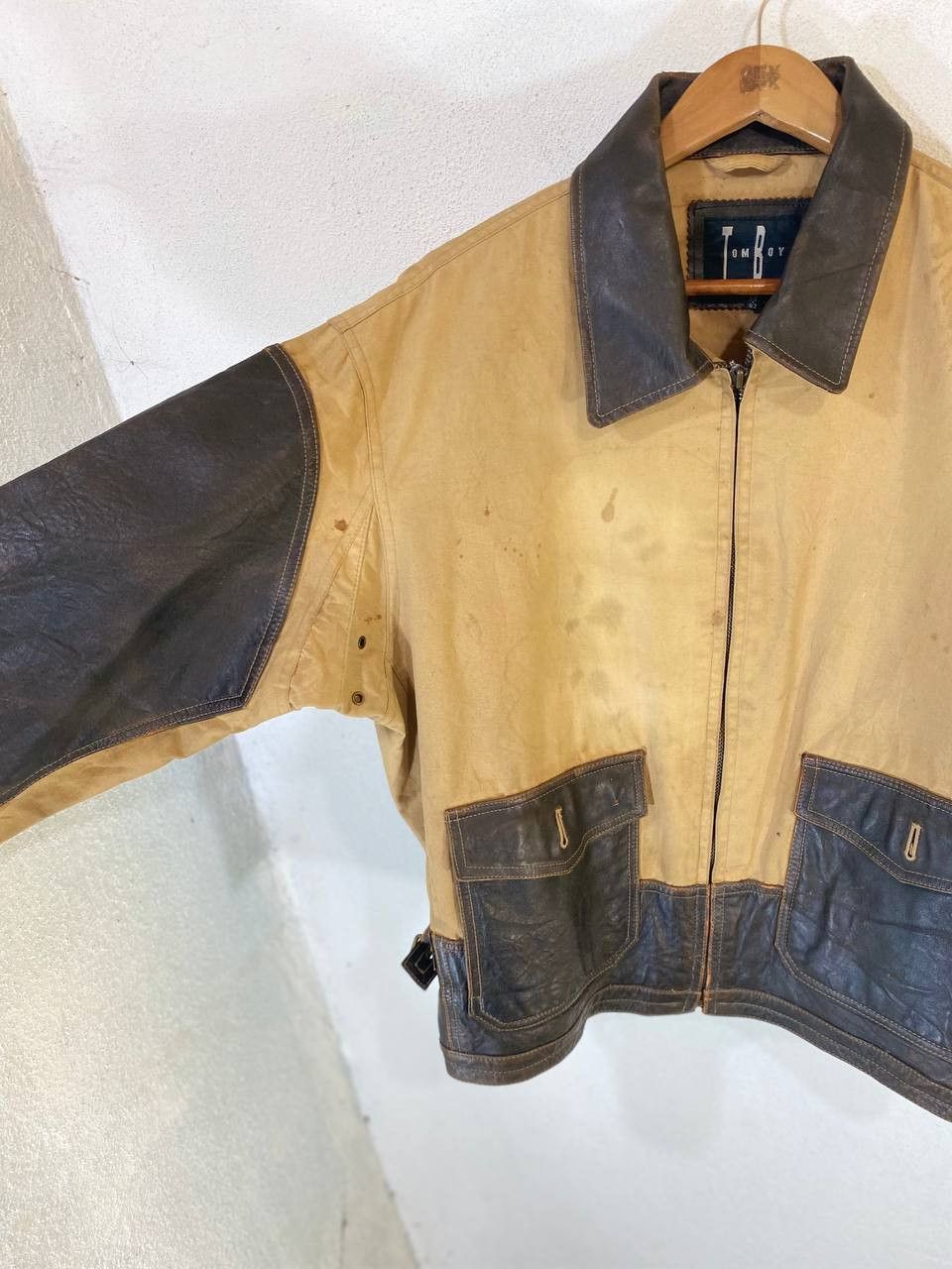 Japanese Brand vintage japanese brands partially leather jacket nice design Size US XL / EU 56 / 4 - 6 Thumbnail