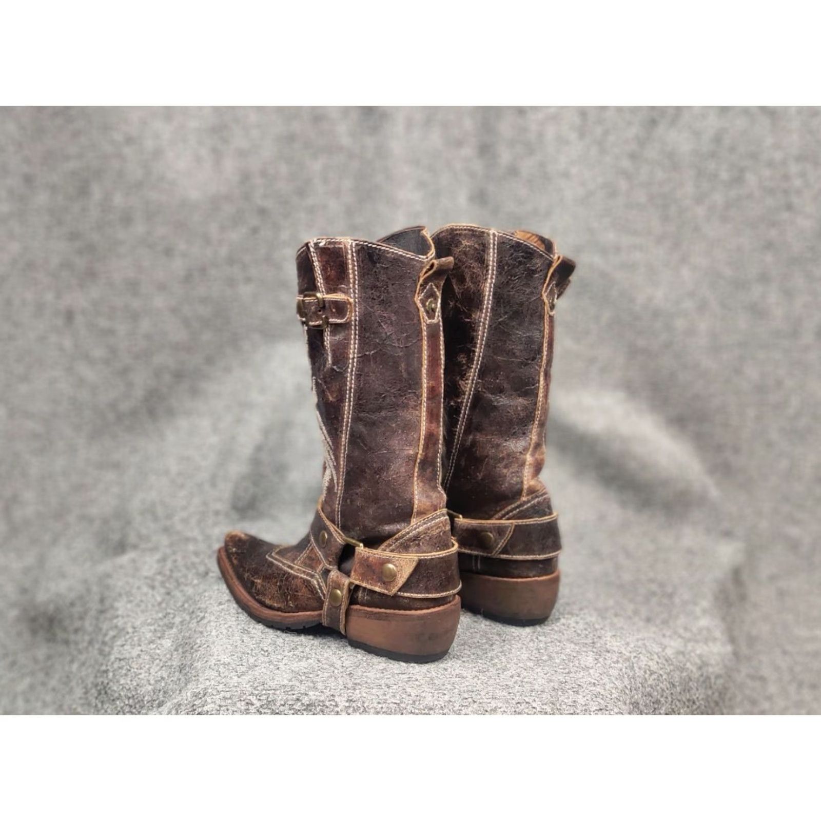 Vintage VINTAGE Sancho Boots Barbados Textured Embroidered Leather Logo Boot Women XS 6 Brown 90s Logo Buckle Mid-Calf Leather Sole Cuban Heel Size US 6 / IT 36 - 7 Thumbnail