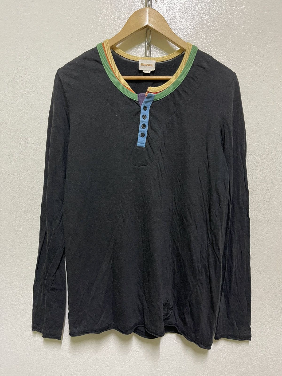image of Diesel Long Sleeve Double Layer Button T Shirt in Black, Men's (Size Small)